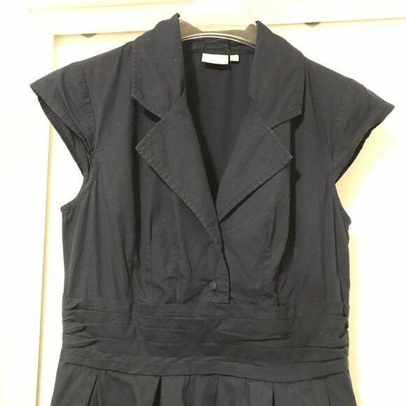 Eshakti 100% Cotton Fit-flare Shirt Dress Cap Sleeves Pockets Navy Womens Large - Picture 3 of 9